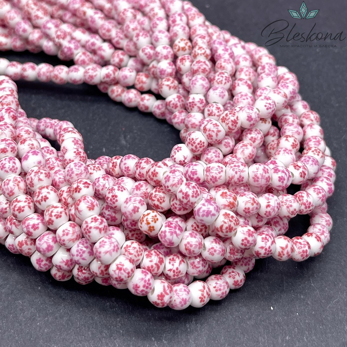 6 мм Керамика Бусина роспись гжель №11