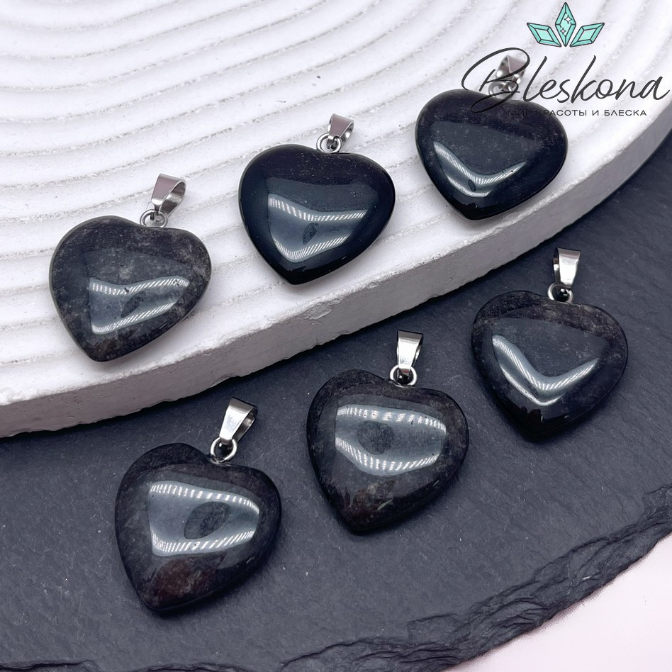 21*20 мм Цвет серебро, Подвеска Сердце Обсидиан 