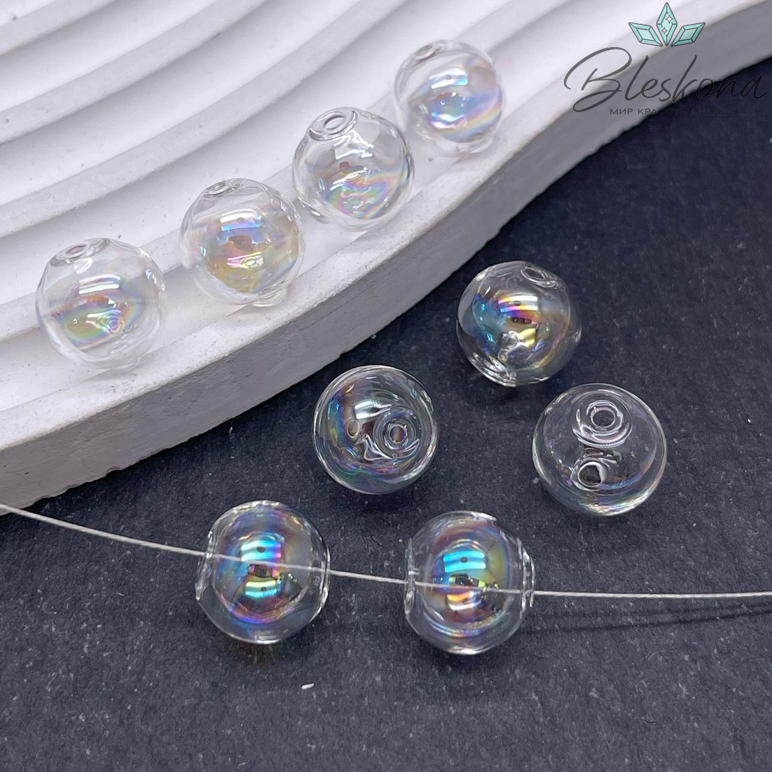 12 мм Бусина шар стекло прозрачное с переливом