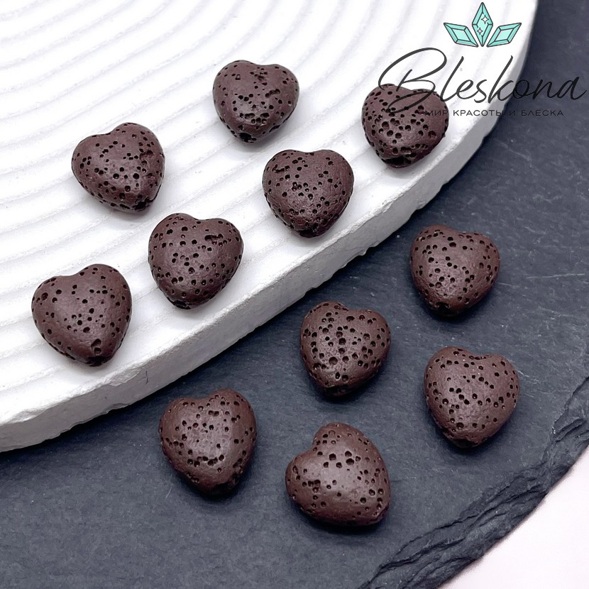 Бусина сердце Лава Вулканическая темно-коричневое (шоколадное) 14*13 мм