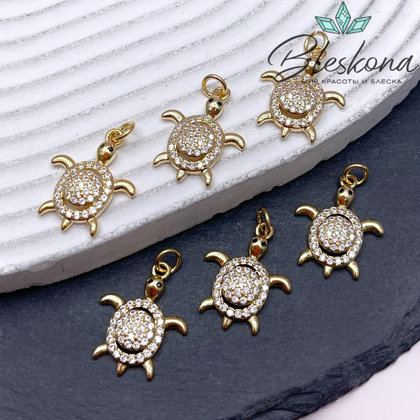 20,5*16 мм Цвет золото, Подвеска черепаха с цирконами