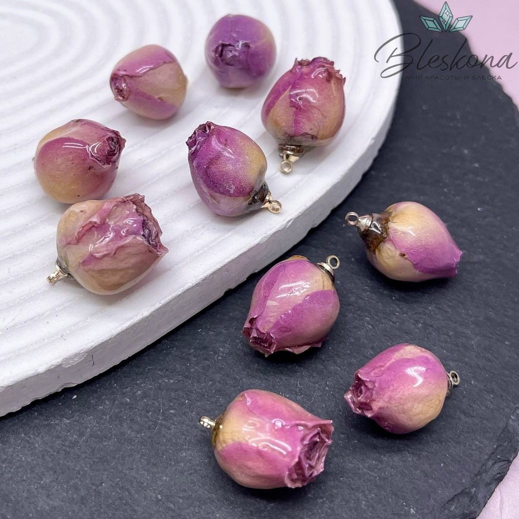 20-23 мм, Цвет золото, Подвеска роза в эпоксидной смоле №12