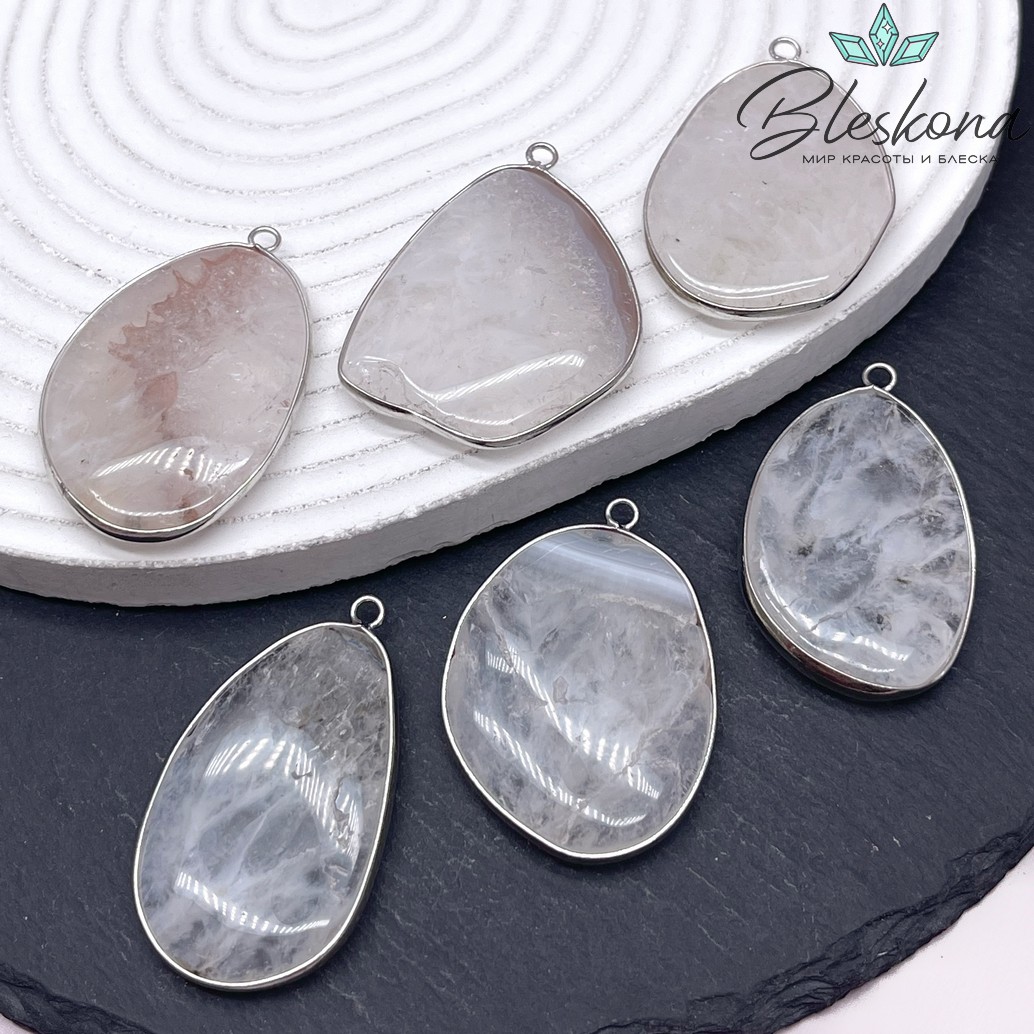(30-45)*(25-32) мм Цвет серебро, Подвеска фриформ Горный хрусталь