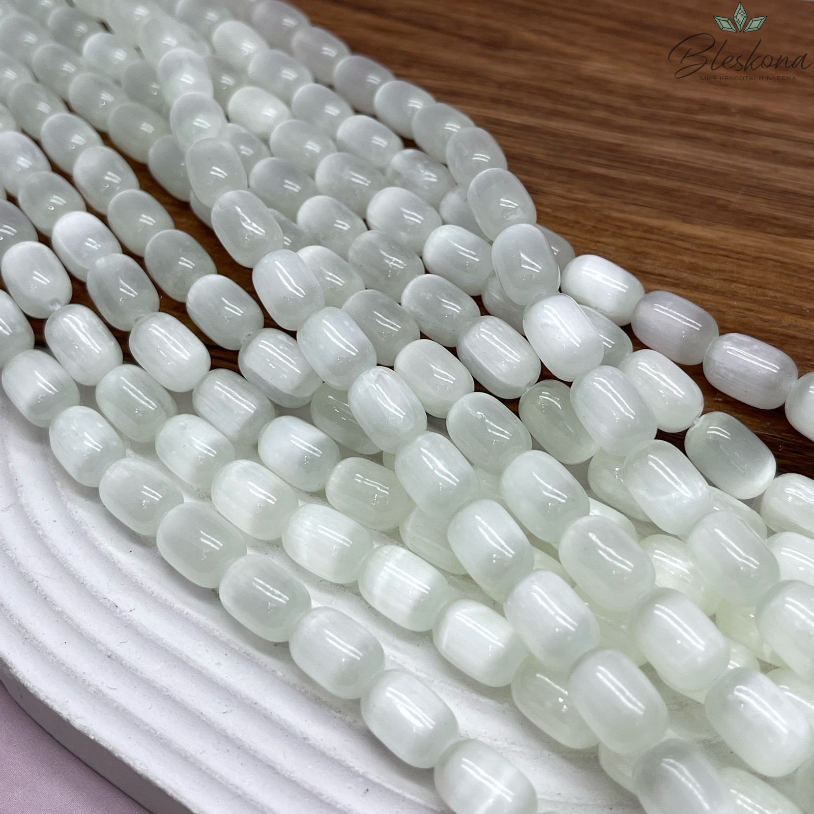 Селенит светло-зеленый (тонированный) бочата 12*8 мм 