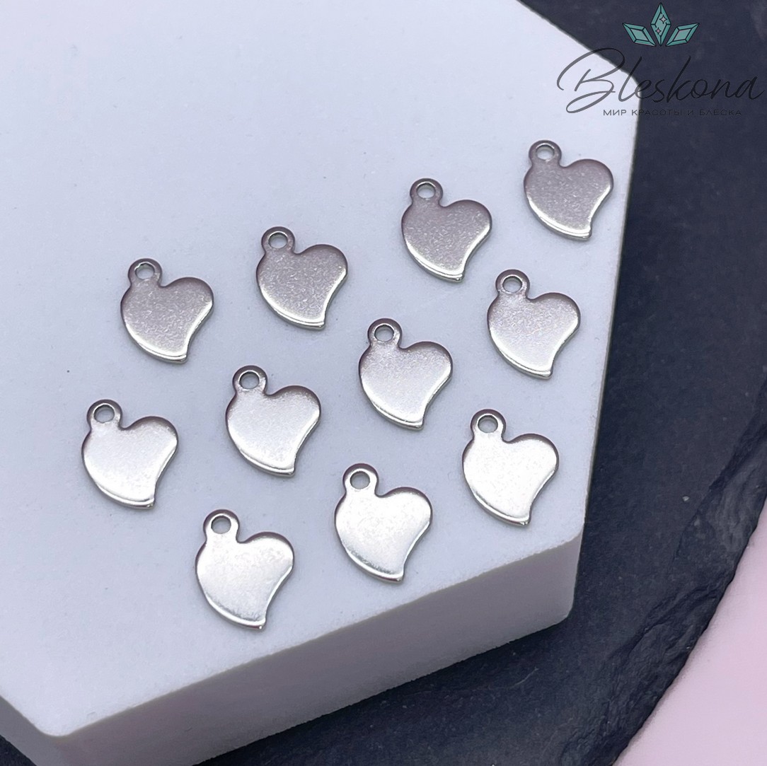 10,8*8 мм Цвет серебро, Подвеска Сердце плоское неровное