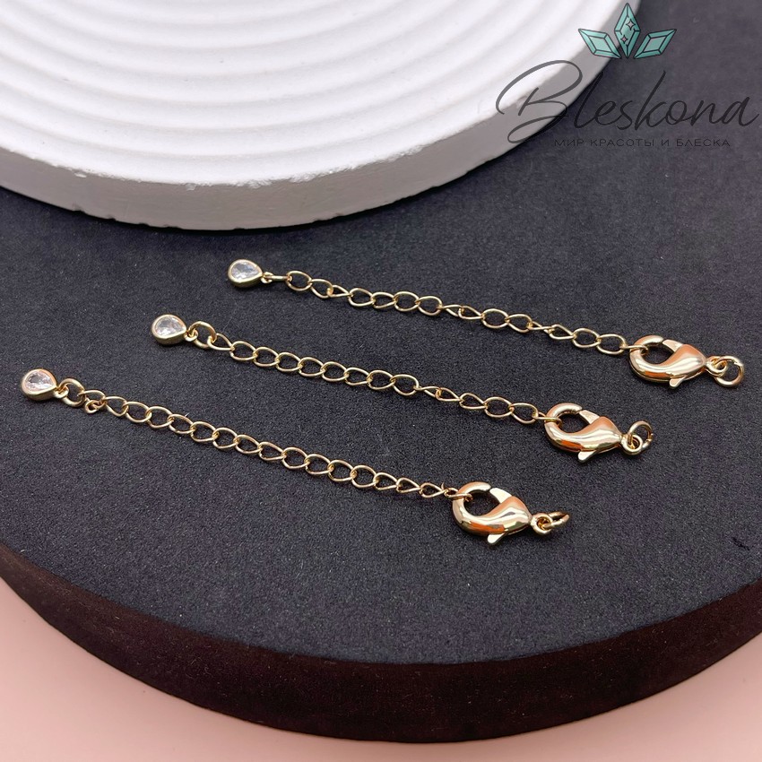 12мм Цвет золото, Замок с цепью капля циркон