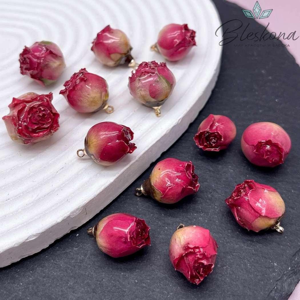 15-22 мм, Цвет золото, Подвеска роза в эпоксидной смоле №14