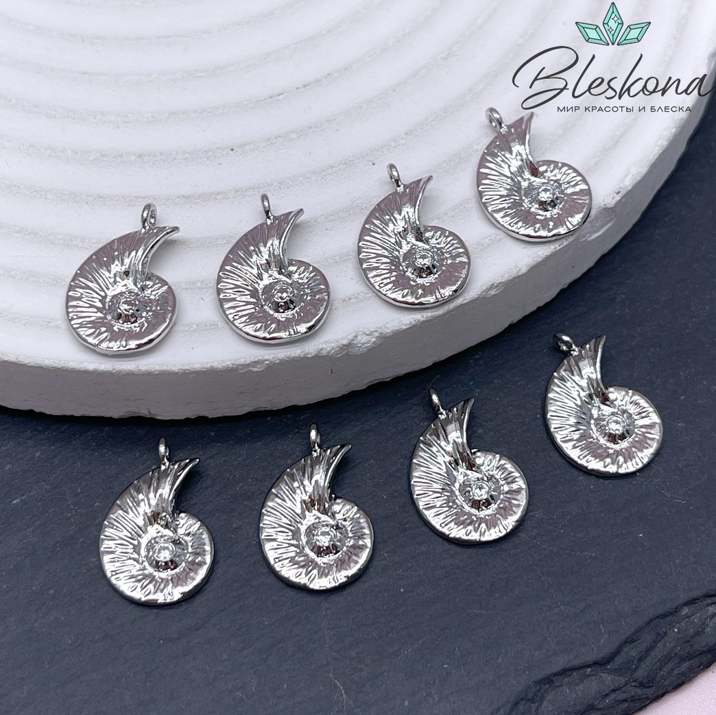 17*11 мм Цвет серебро, Подвеска ракушка улитка циркон 