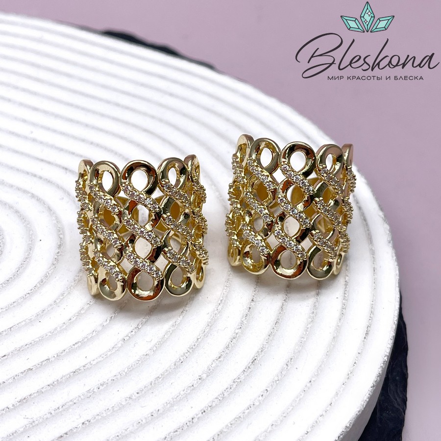 23,5 мм Цвет золото, Кольцо безразмерное бесконечность с цирконами