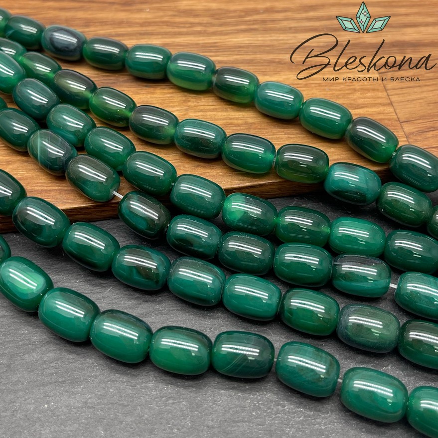 Агат темно- зеленый (тонированный) бочата 14*10 мм