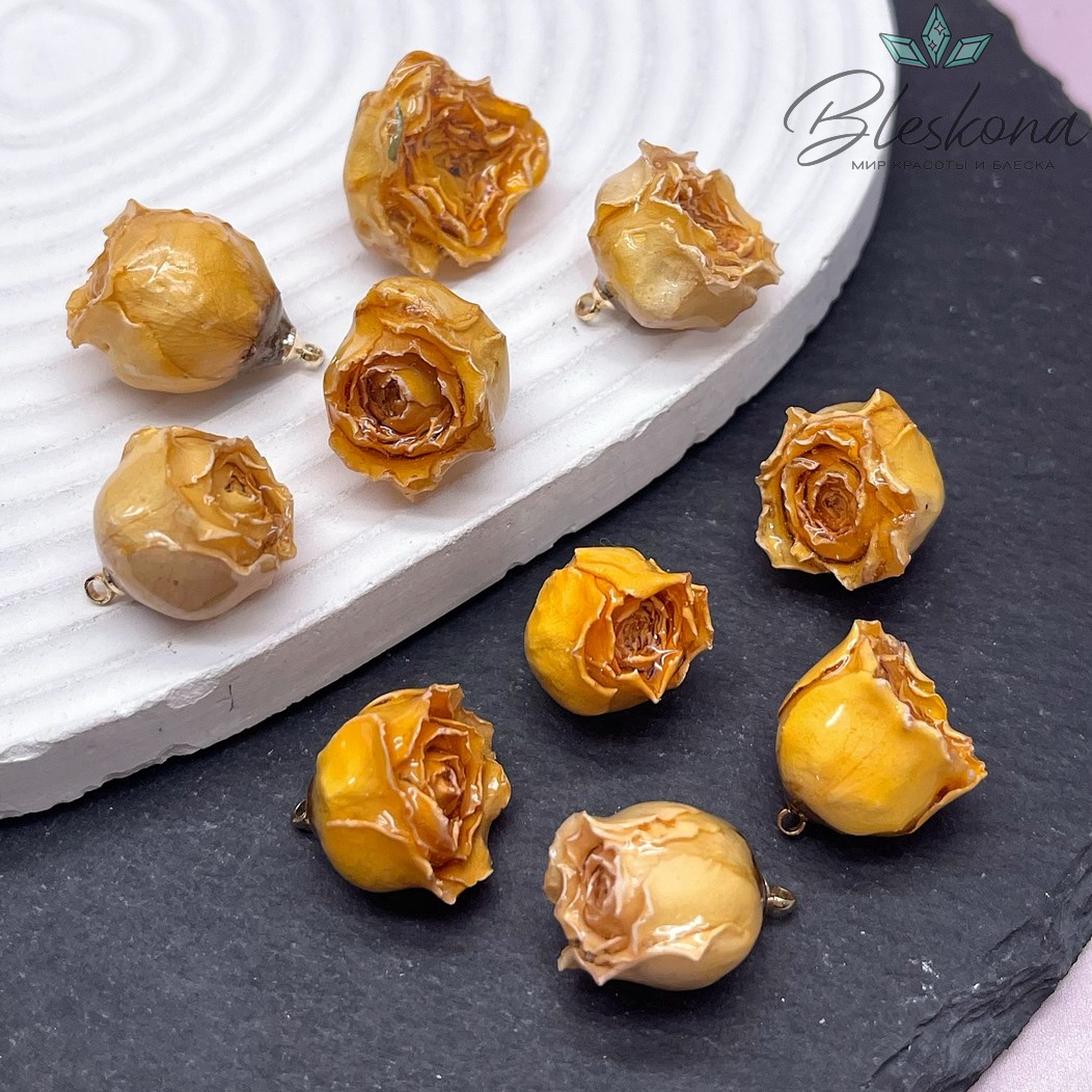 18-22 мм, Цвет золото, Подвеска роза в эпоксидной смоле №6