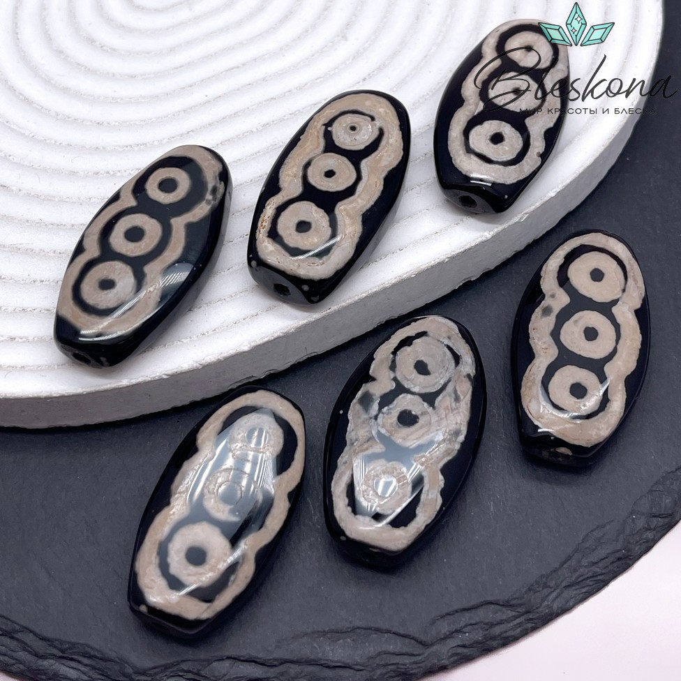 Бусина Дзи 6 глаз черно-белая 39*20 мм