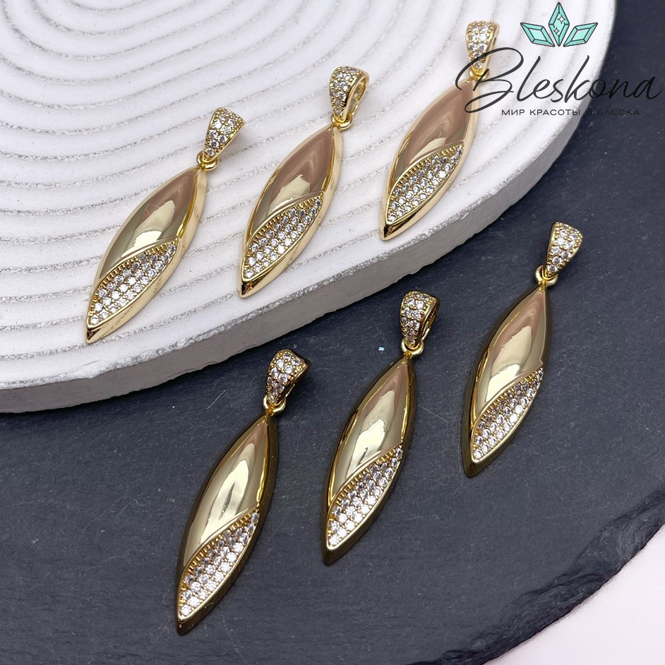 38*11 мм Цвет золото, Подвеска капля с цирконами