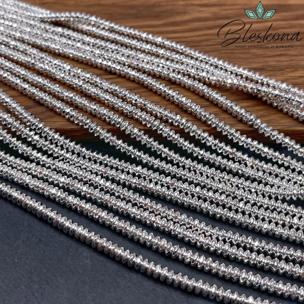 4*2мм Гематин имитация, светлое серебро, рондель огранка 