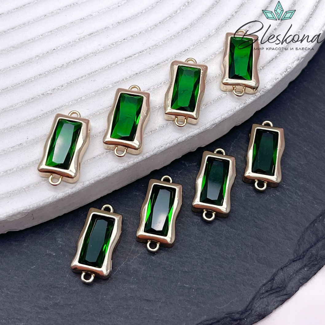 17,5*8,5 мм Цвет золото, Коннектор прямоугольник зеленый циркон