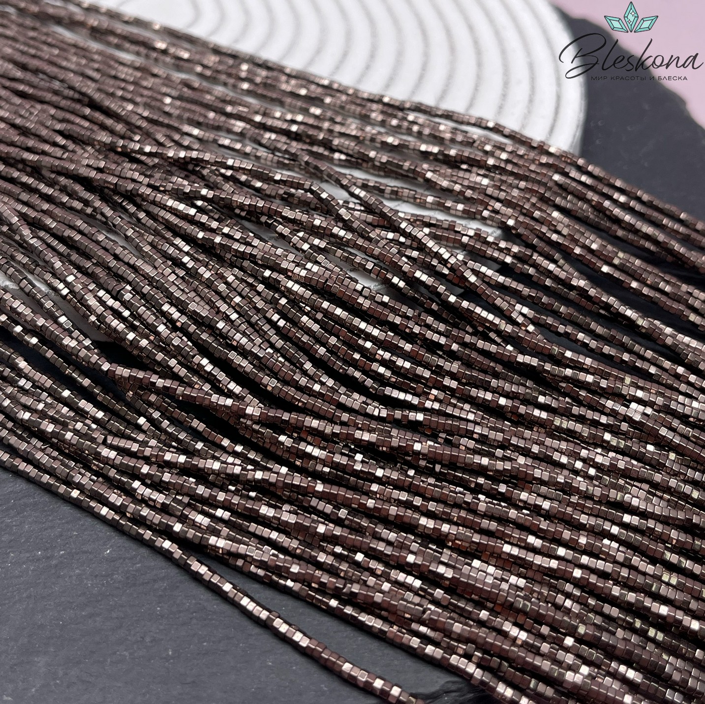 2*1 мм Гематин, цвет коричневый №1 (шоколадный), диск шестигранник имитация