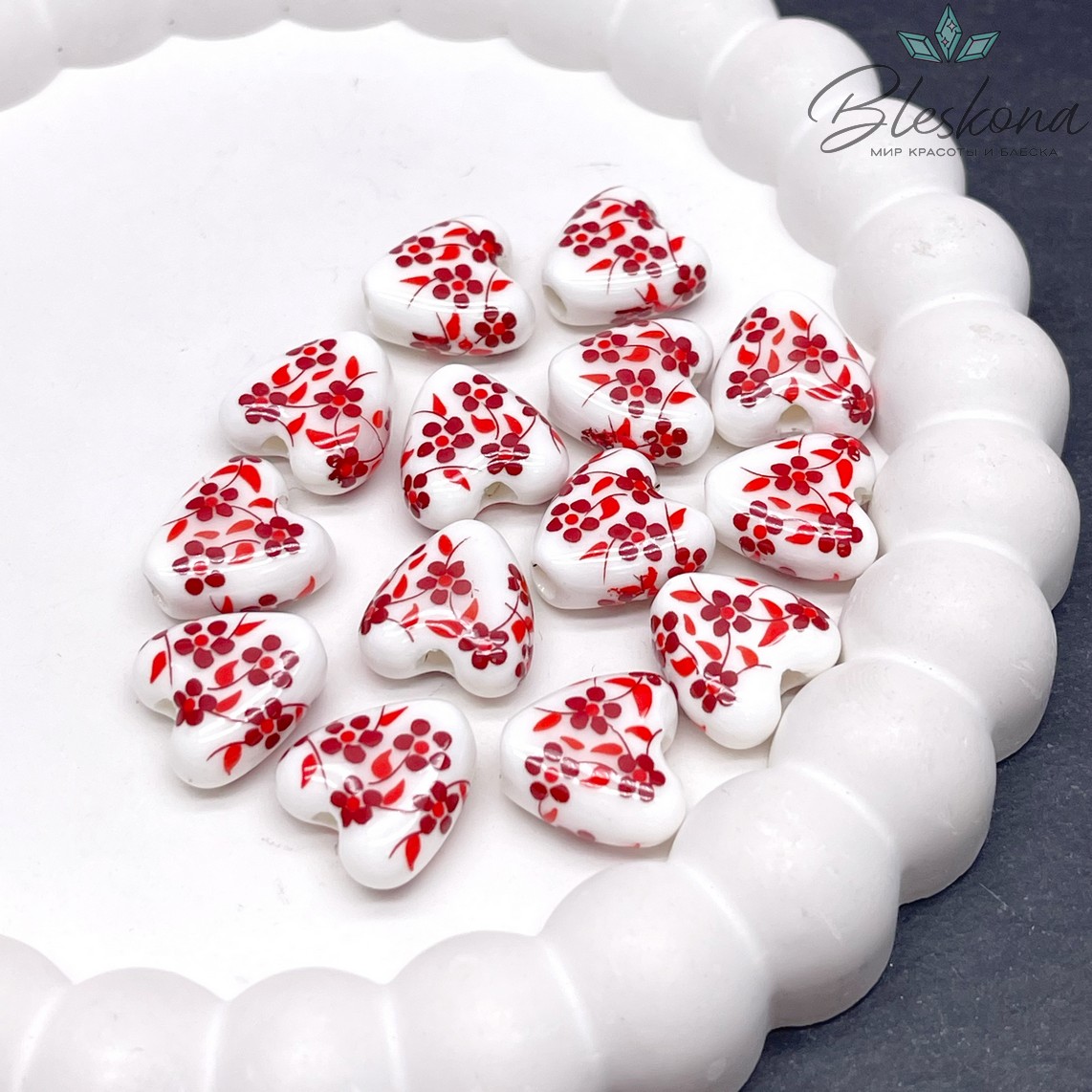 14,5 мм Керамика Бусина сердце роспись гжель №11 (штучно)