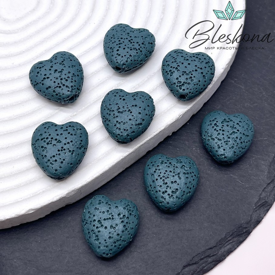 Бусина сердце Лава Вулканическая темно-бирюзовая 20*19 мм