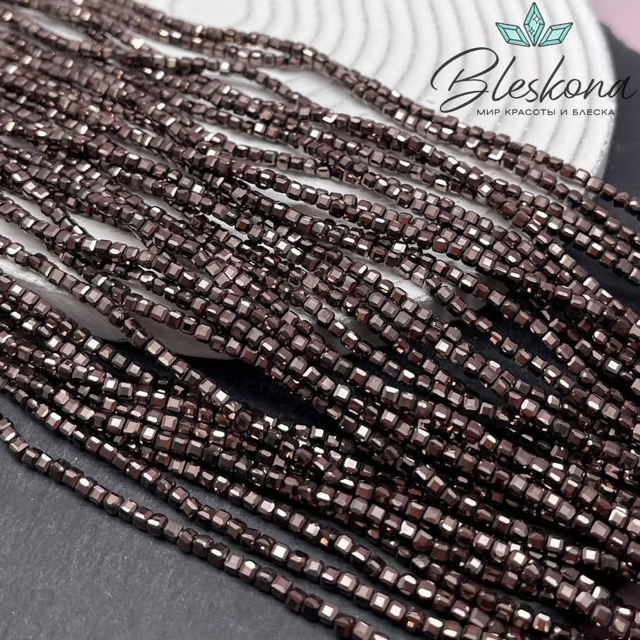 3 мм Гематин имитация куб квадратная огранка, цвет коричневый №1 (шоколадный)