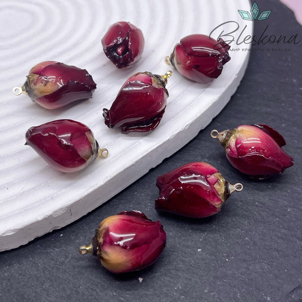 18-25 мм, Цвет золото, Подвеска роза в эпоксидной смоле №2