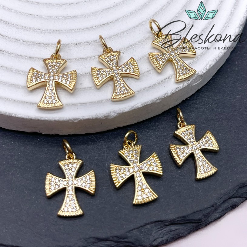 20*14,5 мм Цвет золото, Подвеска Крест с цирконами 