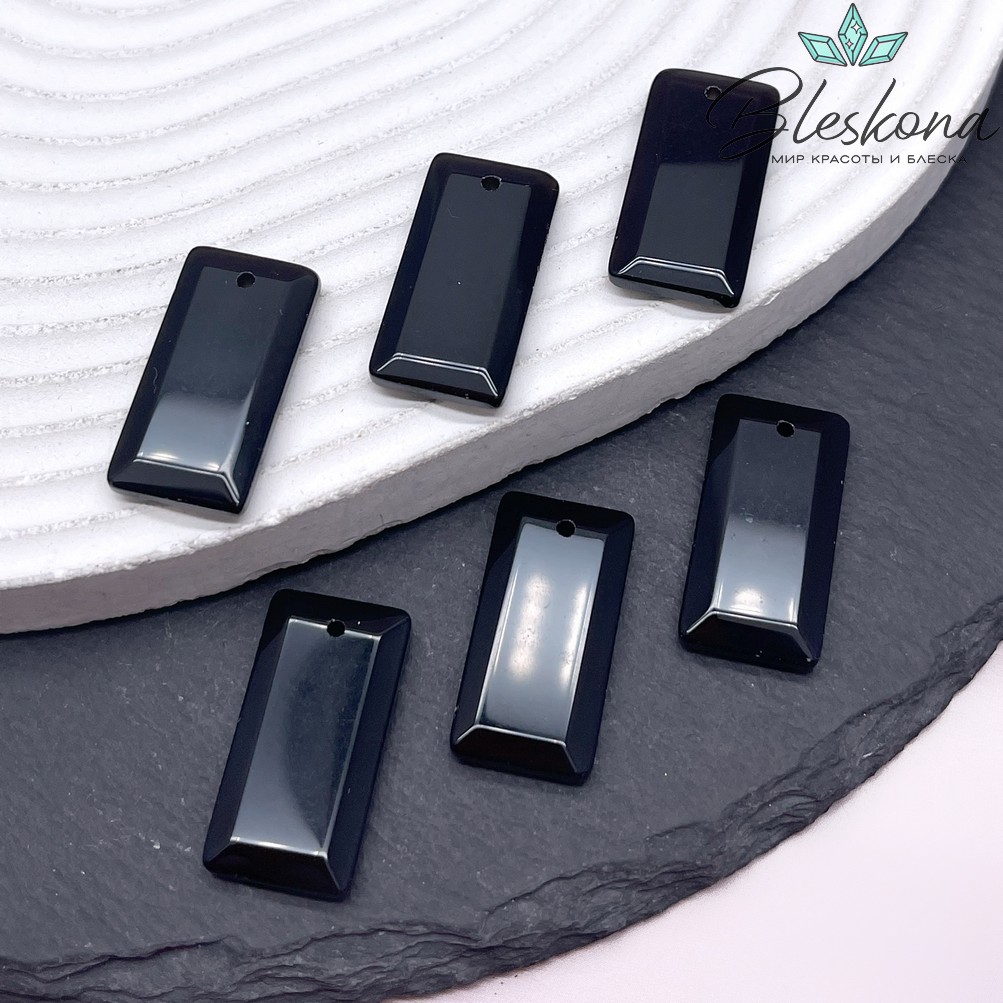 25*13 мм Подвеска прямоульник Черный Агат огранка