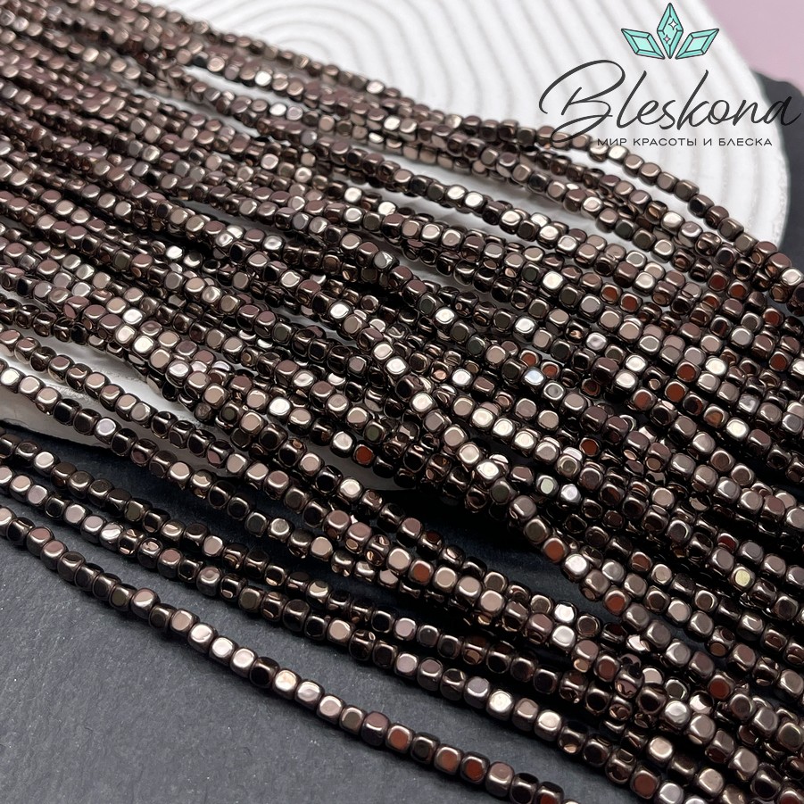 3 мм Гематин, куб округленные стороны, коричневый №1 (шоколадный) имитация 