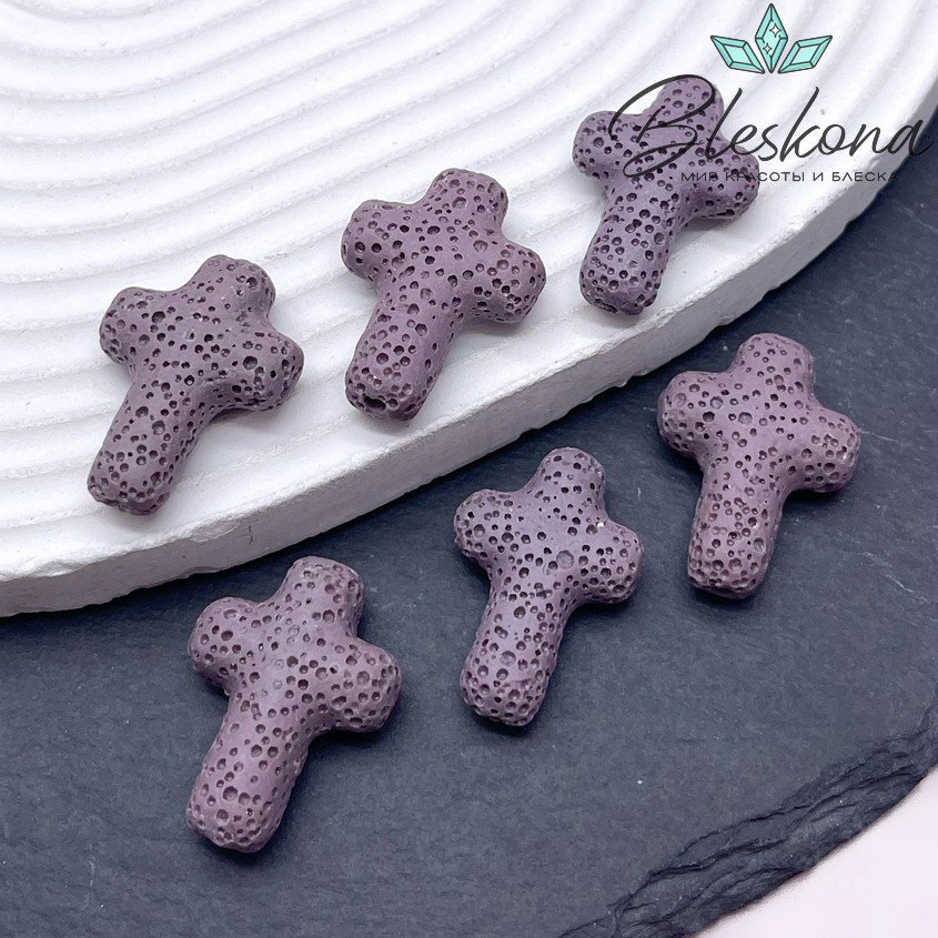 Лава Вулканическая Бусина крест фиолетовый 27*19 мм