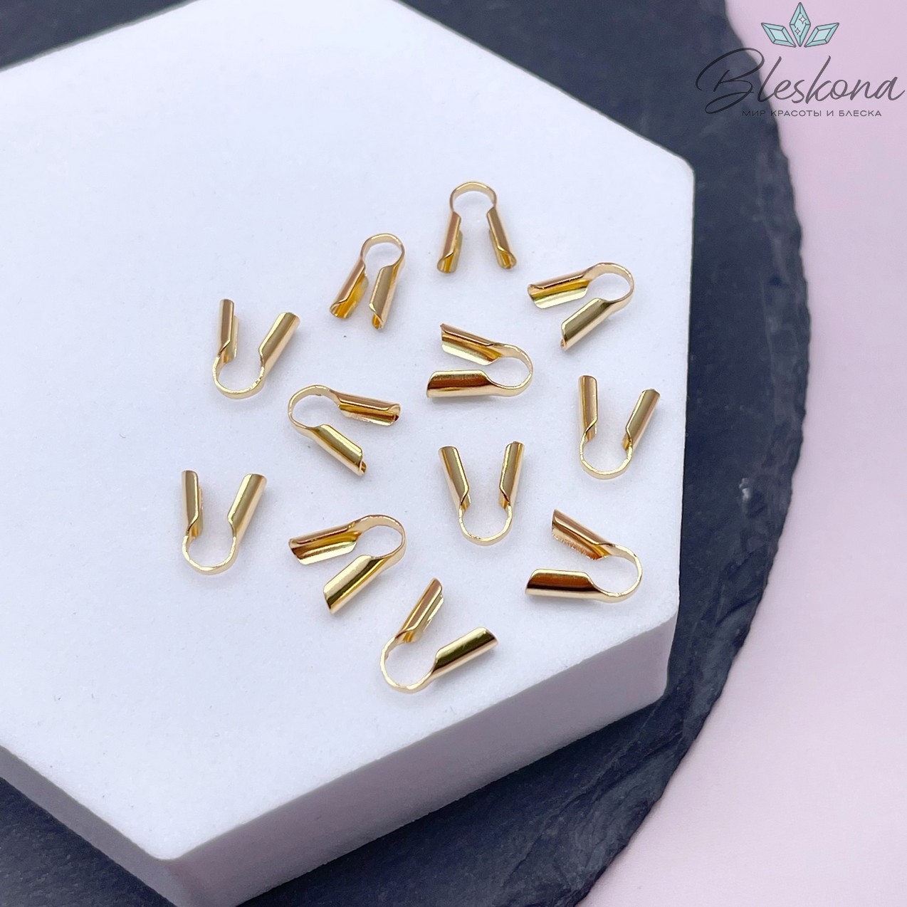 9*4 мм Цвет золото, Зажим-Концевик для шнура под вклейку