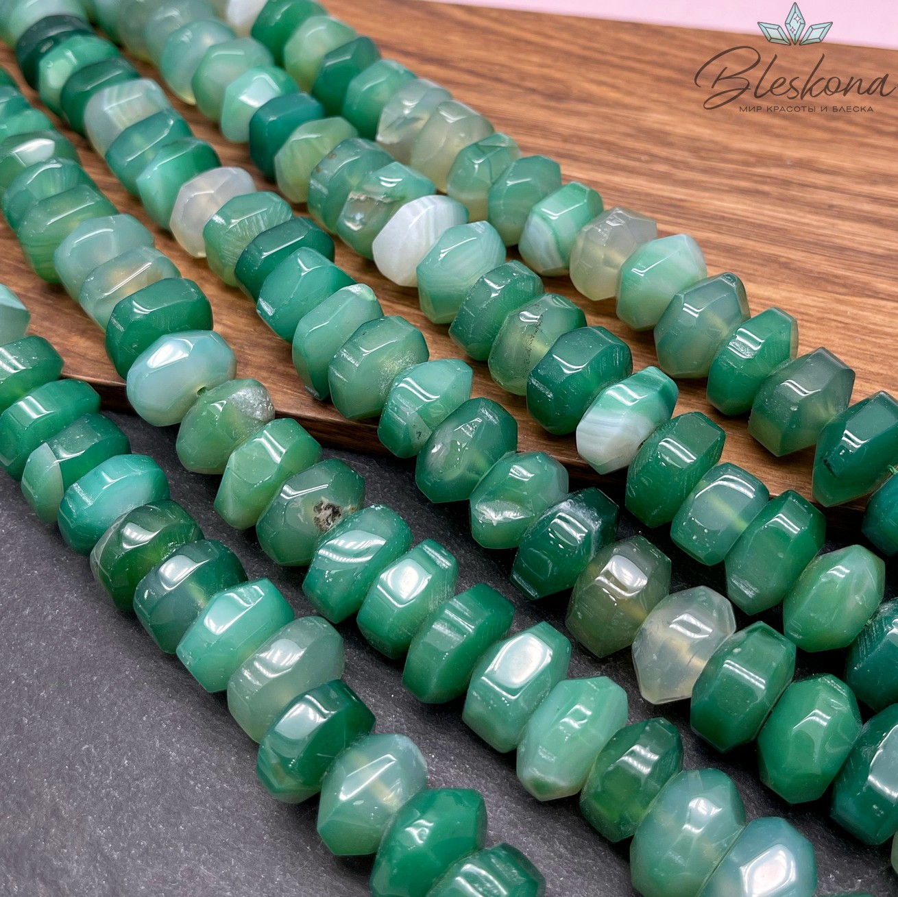 Агат зеленый (тонированный) диски в огранке 9*16 мм