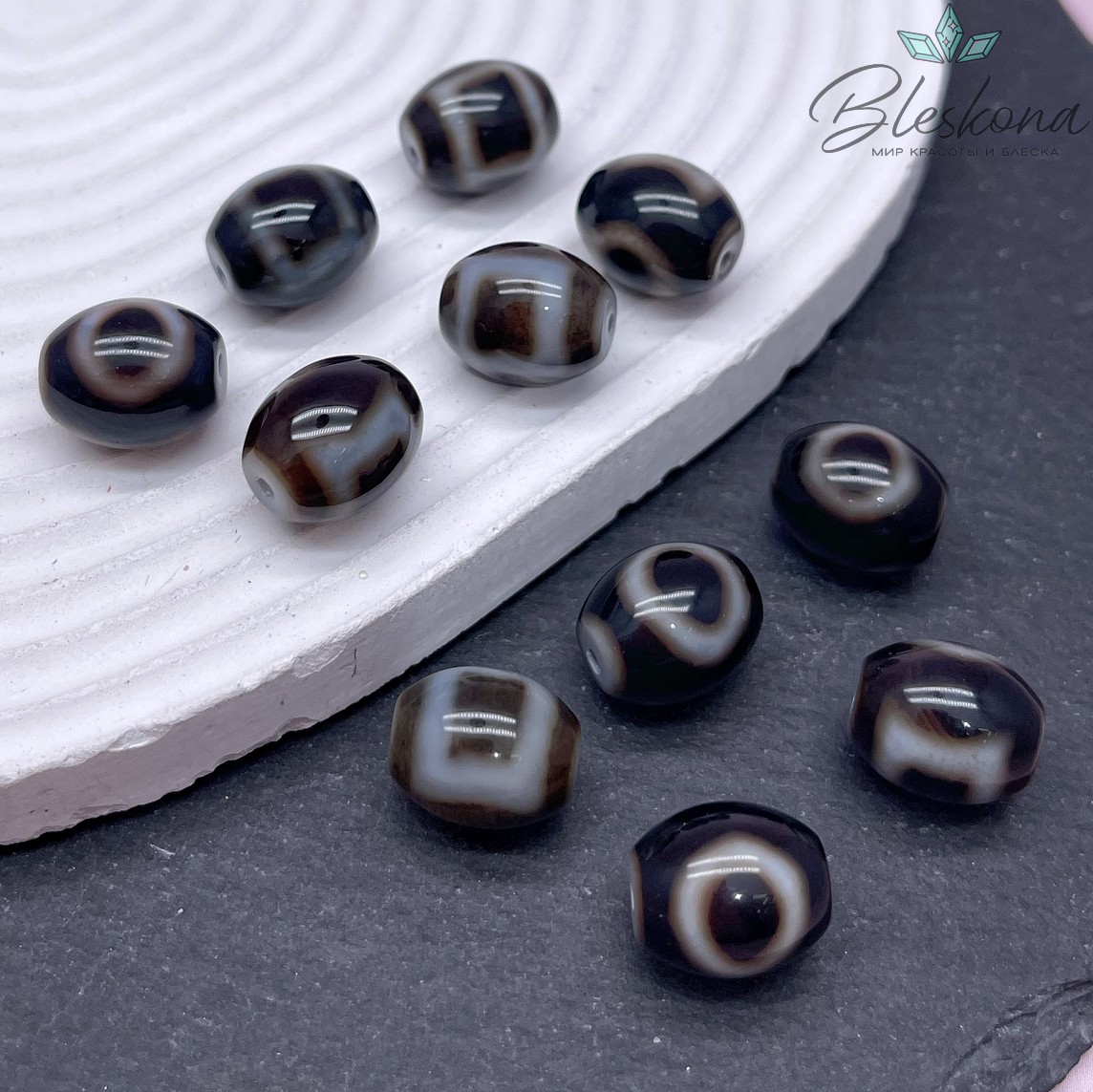 Бусина Дзи Небо и Земля черно-белый бочонок 12*14 мм