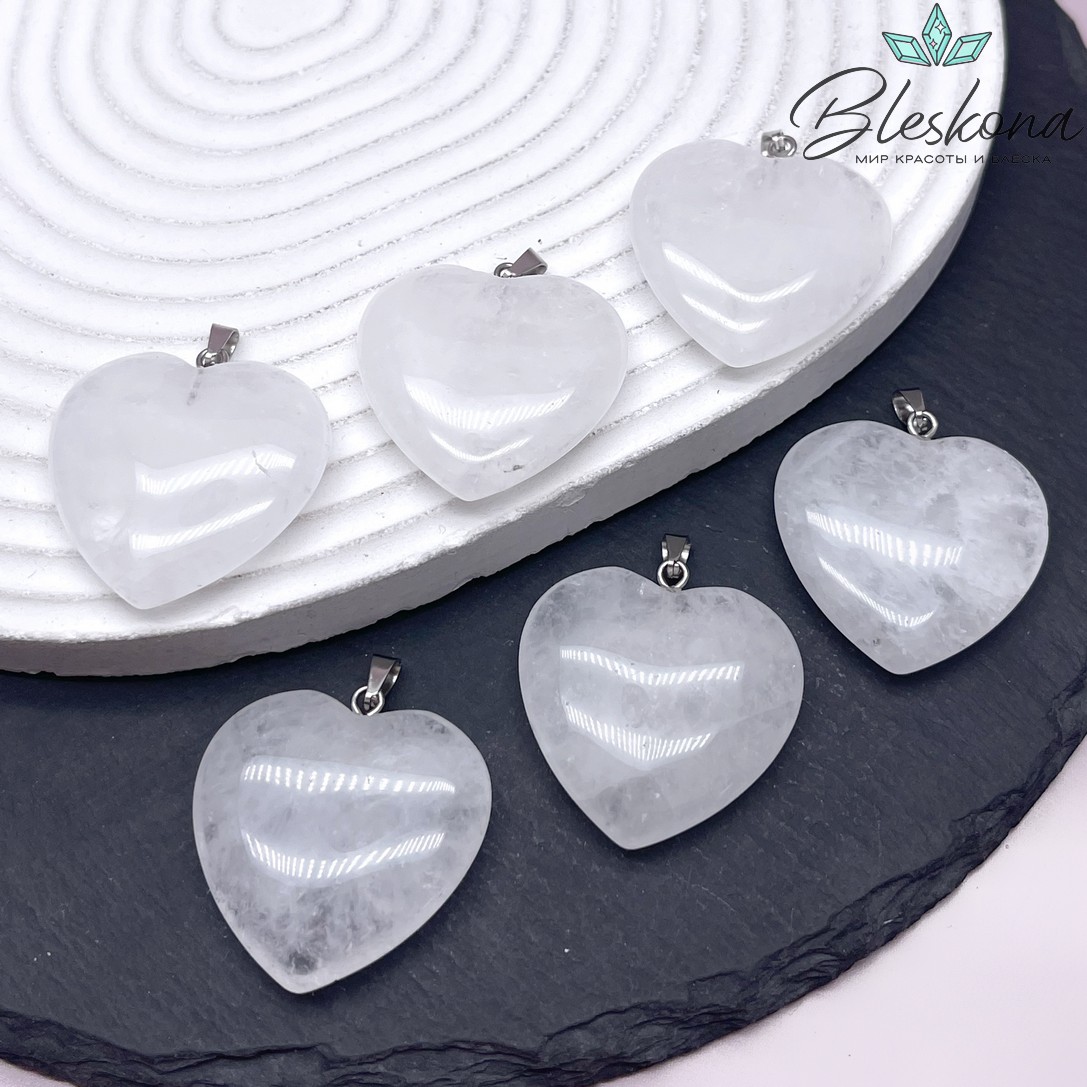 32*30 мм цвет серебро, Подвеска Сердце Горный хрусталь