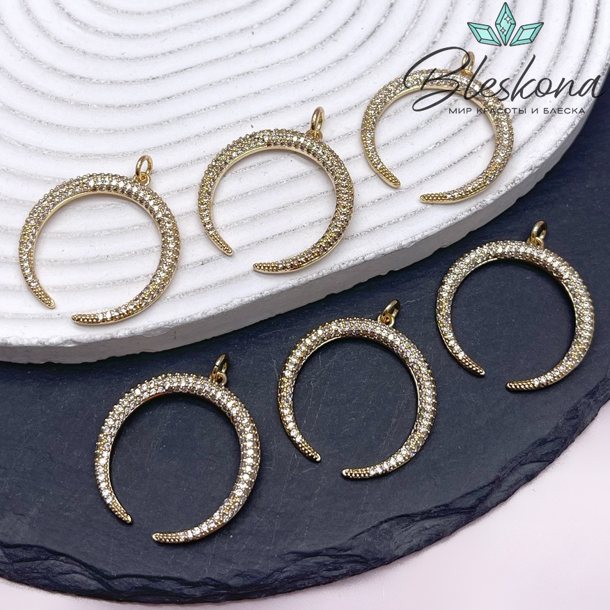 29*27 мм Цвет золото, Подвеска Лунница с цирконами 