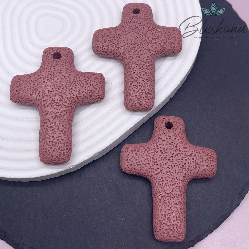 Лава Вулканическая Подвеска крест розовый 66*52 мм