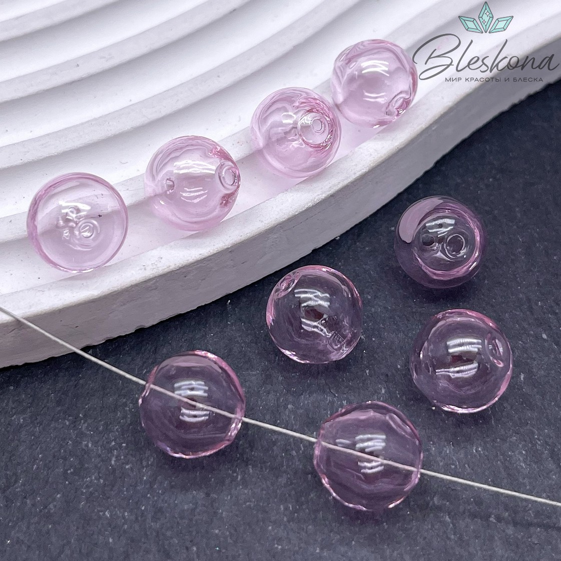 12 мм Бусина шар стекло розовое