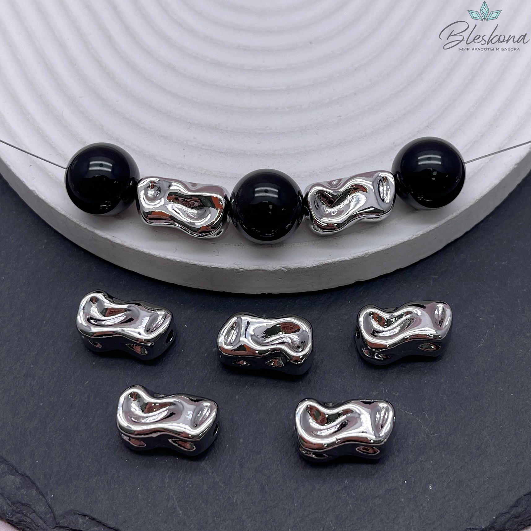 18*10 мм Цвет серебро, Бусина кпупная фриформ  