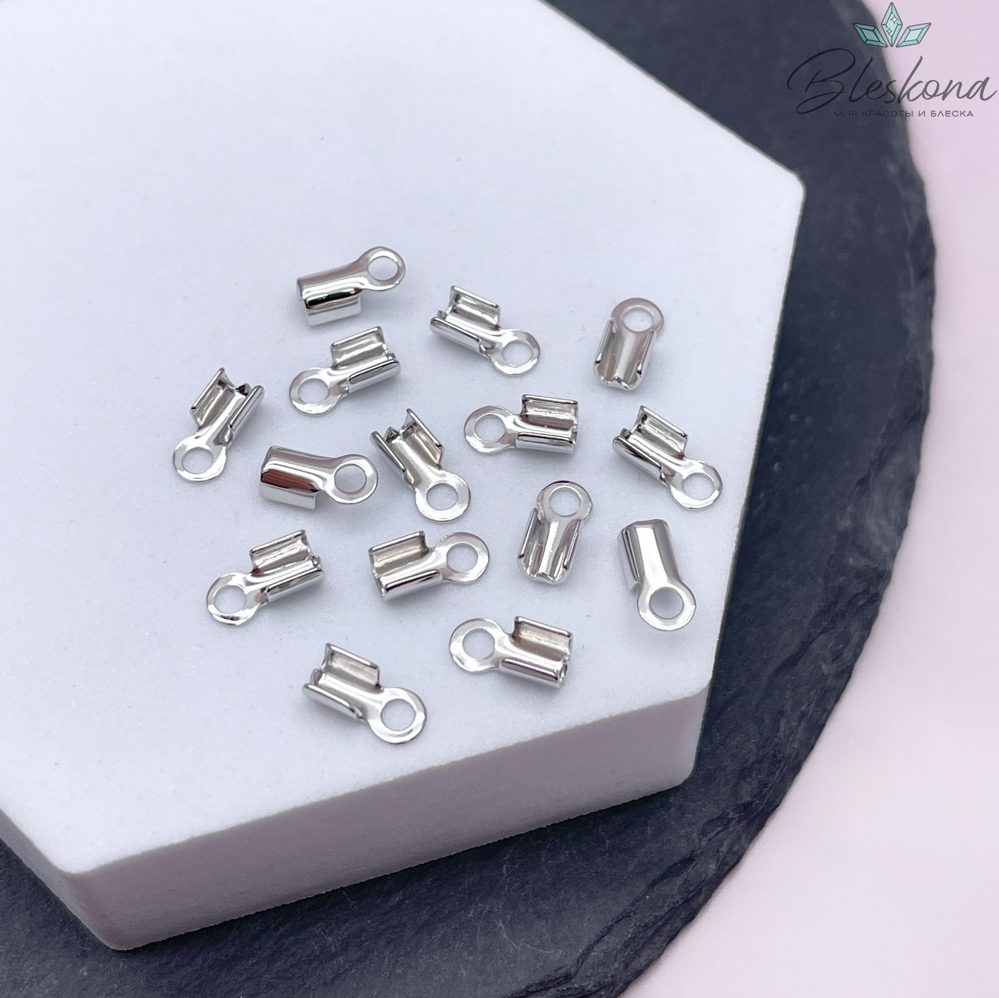 9*3,5 мм Цвет серебро, Зажим-Концевик для шнура гладкий 