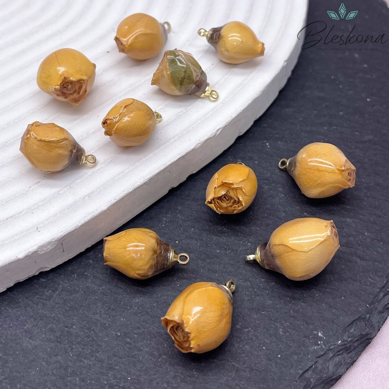 14-17 мм, Цвет золото, Подвеска роза в эпоксидной смоле №7