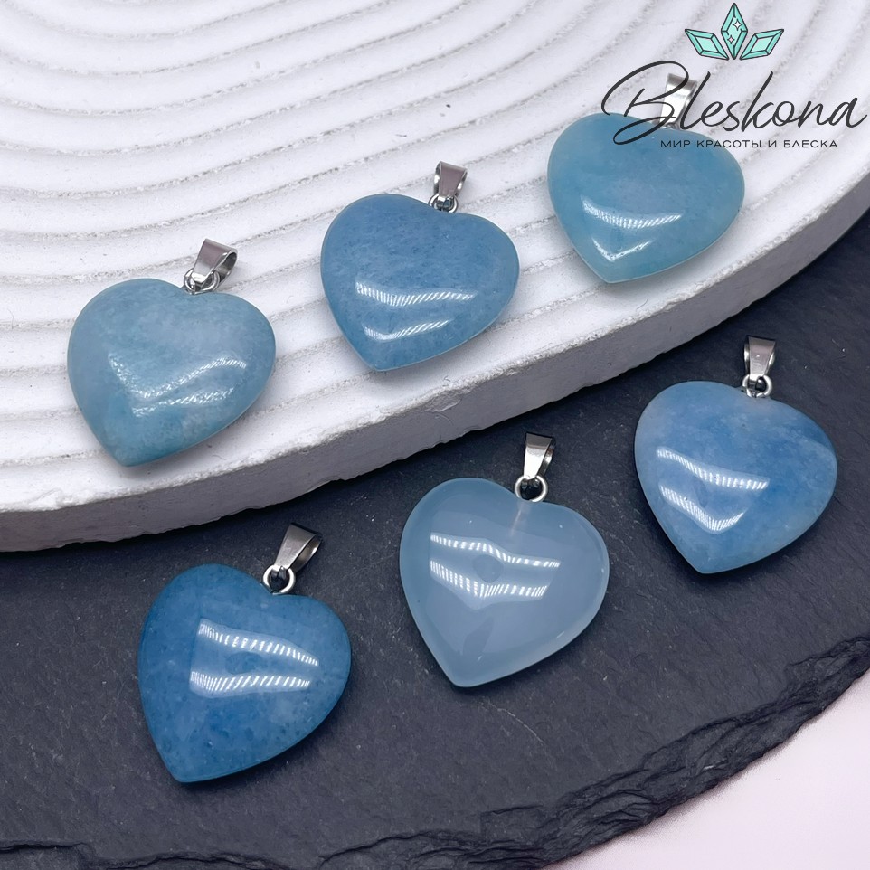 21*20 мм Цвет серебро, Подвеска Сердце Кварц голубой