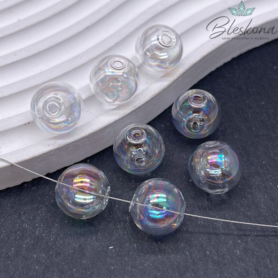 14 мм Бусина шар стекло прозрачное с переливом
