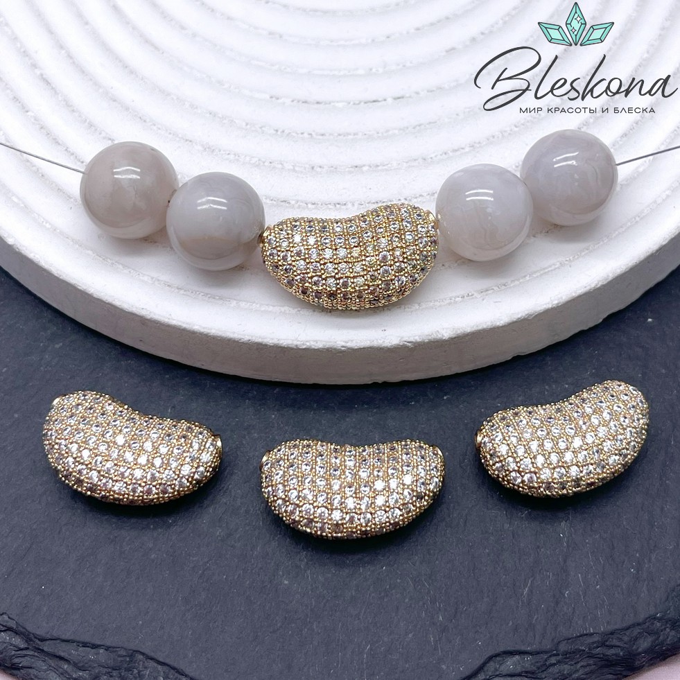 22*12,6 мм Цвет золото, Бусина цирконы 