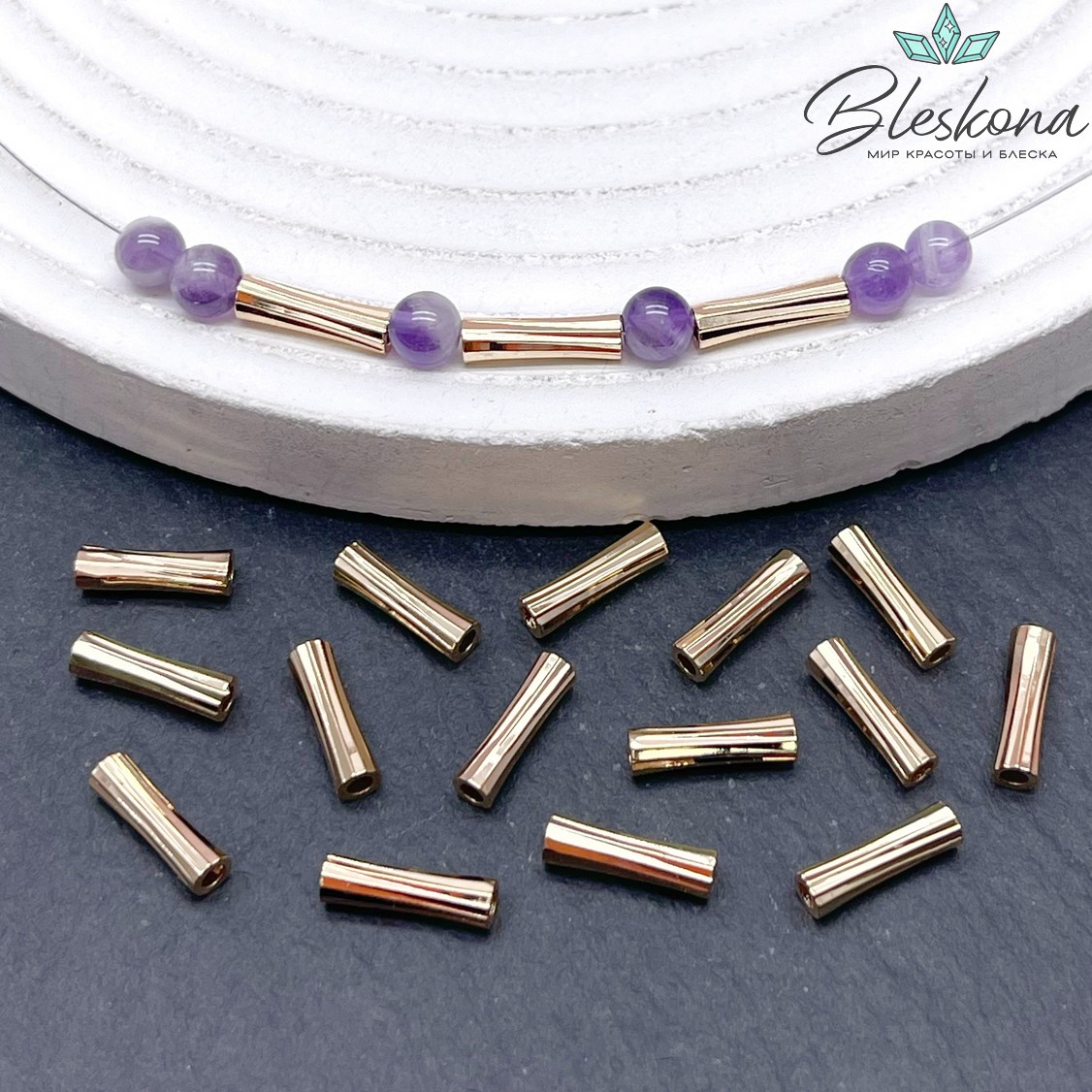 10*3 мм Цвет золото, Бусина трубочка крученая