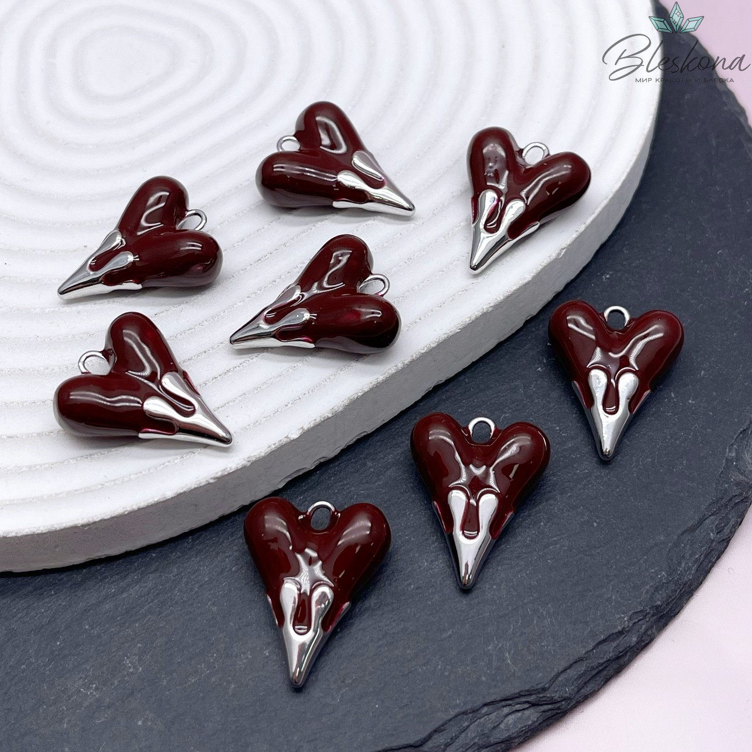 19,5*24,5 мм Цвет серебро, Подвеска Сердце коричневая (шоколадная) эмаль 