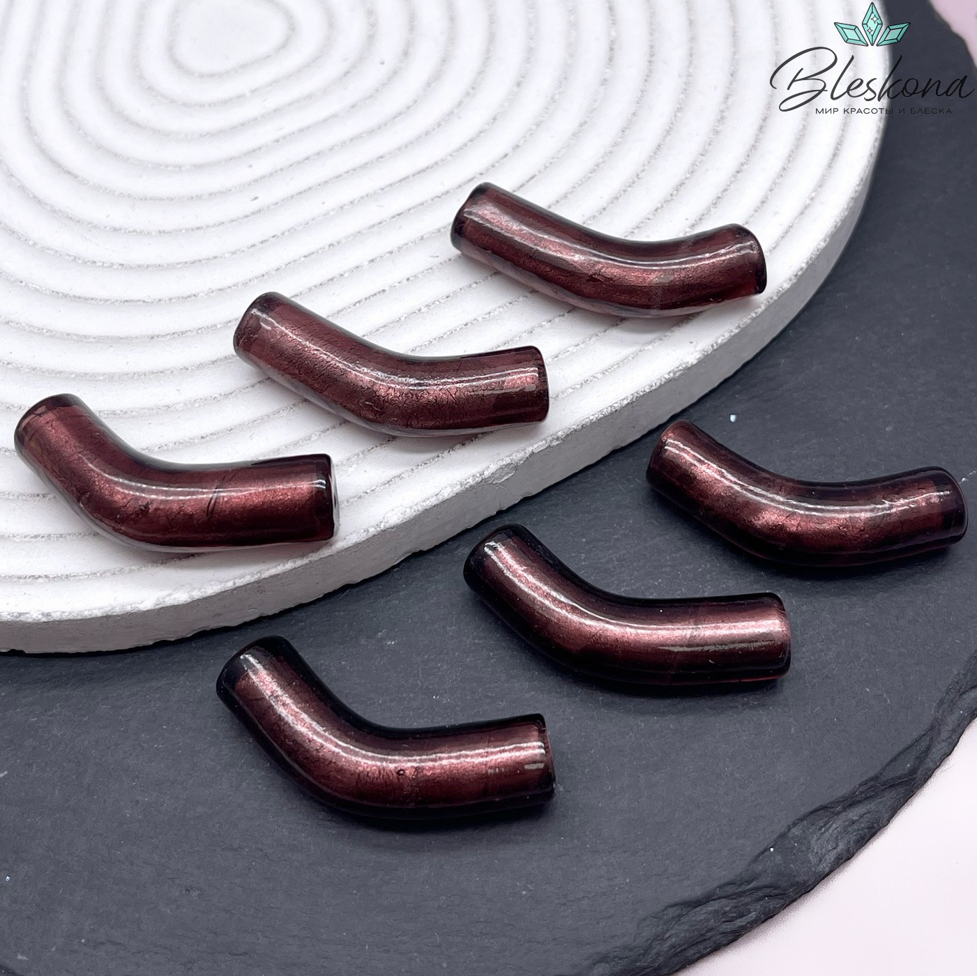 37-39 мм Бусина Трубочка бордовая