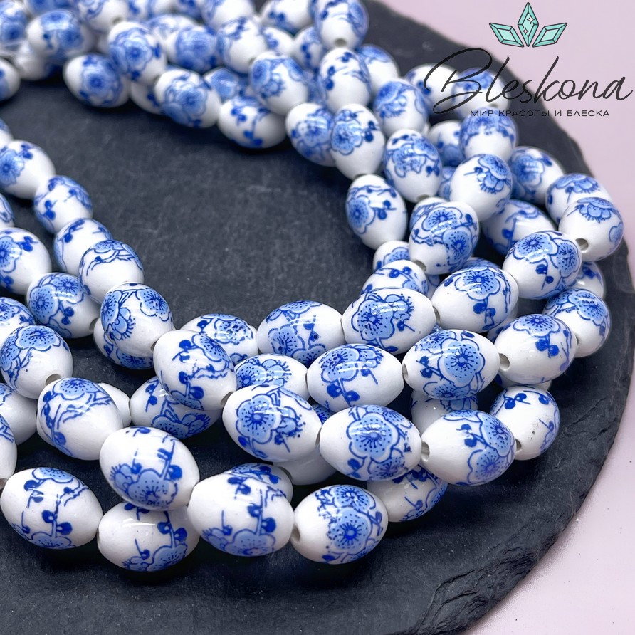14*10 мм Керамика Бусина рис роспись гжель №3 