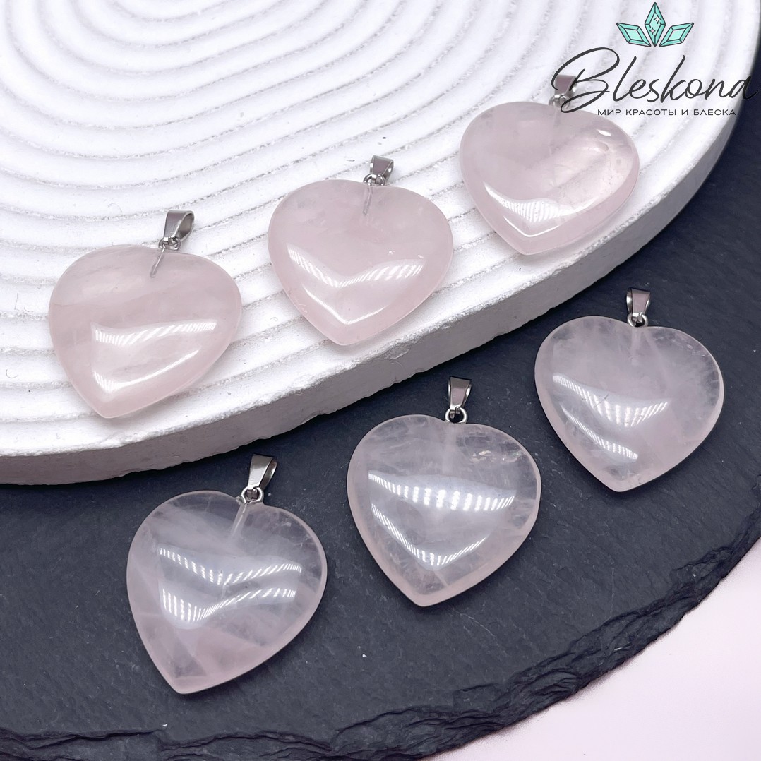 27*24 мм Цвет серебро, Подвеска Сердце Розовый кварц