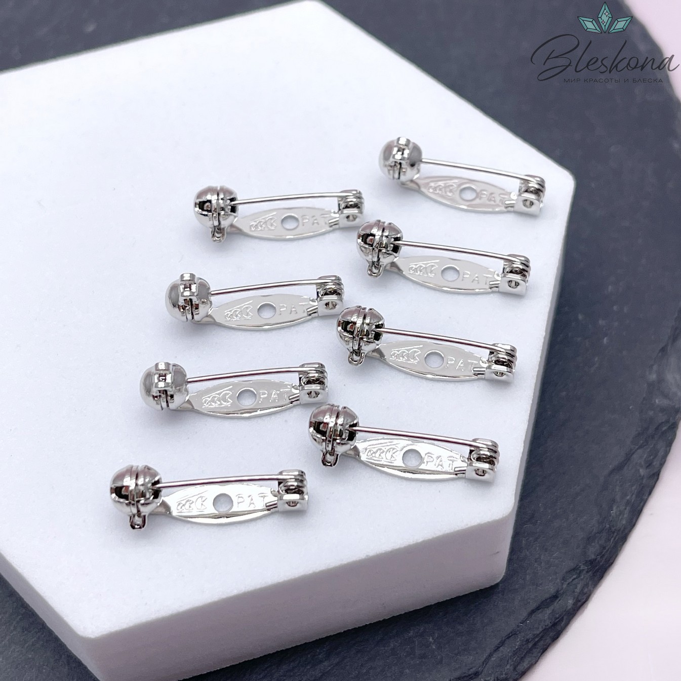 20*4,5 мм Цвет серебро, Японская булавка для броши с фиксатором 