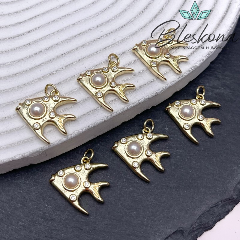 18,5*20 мм Цвет золото, Подвеска рыбка с цирконами
