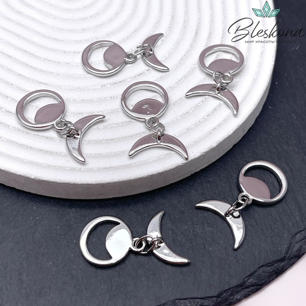 19,6*15,6 мм Цвет серебро, Замок Тогл полумесяц