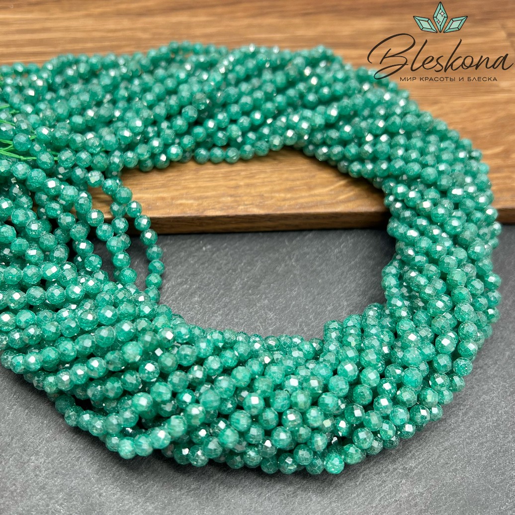 Циркон Glow темно-зеленый огранка 4 мм (кубический цирконий, фианит) 